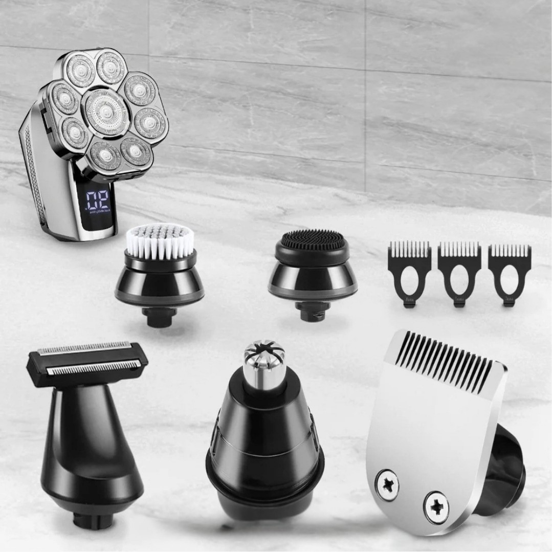 Rasoir cheveux courts, chauve et barbe avec lames rotatives